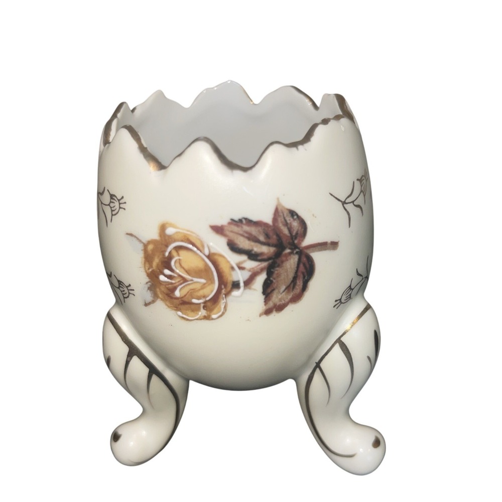 Vintage Porcelain Egg Cup Holder Floral Gold Trim Decorative Accent - Picture 2 of 16